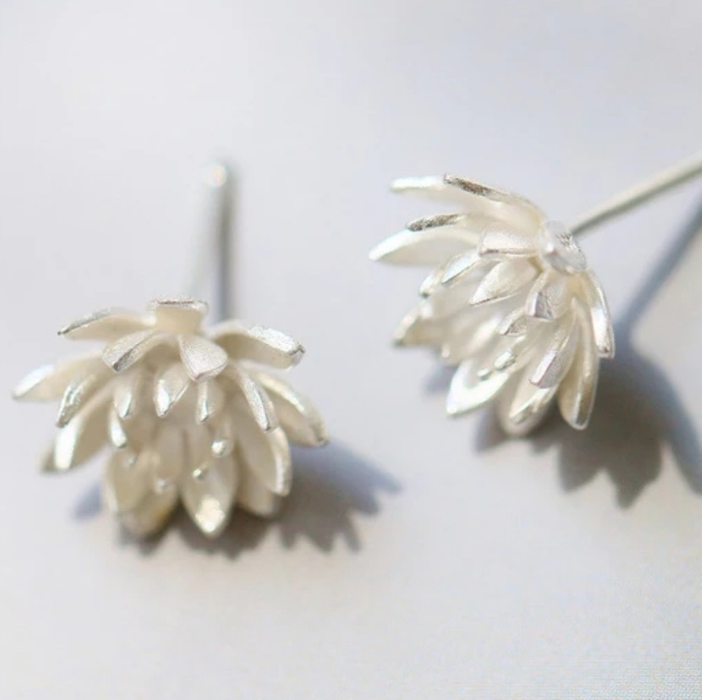 .925 Sterling Silver Delicate Flower Stud Earrings - Picture 2 of 4